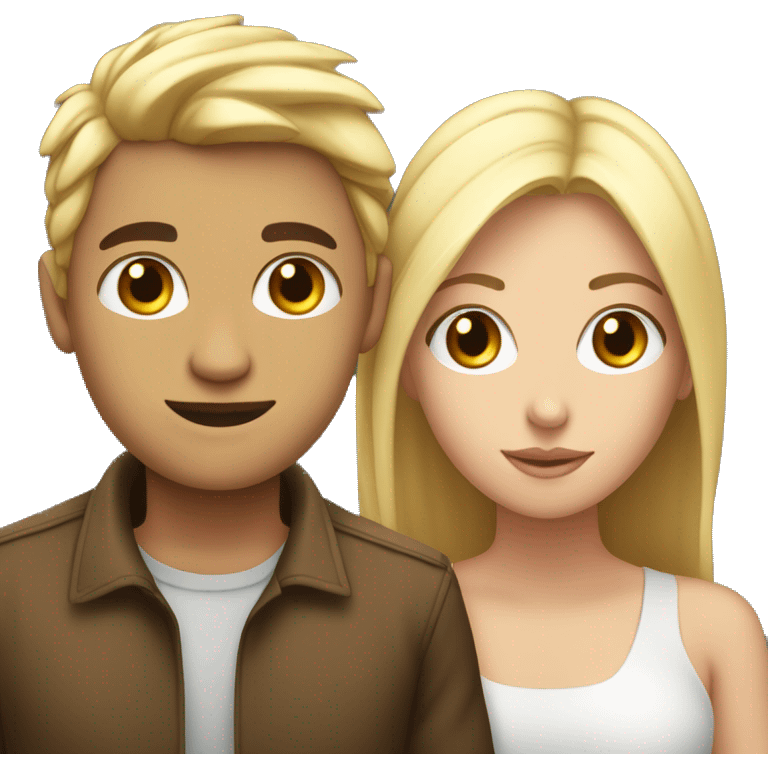 two lovers look each other in the eye with love, one is blondie and other one is brunette with a white skin emoji