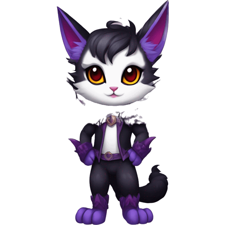 Anthro-Cute-Edgy-Vampiric-Batty-Cat-Black-Purple-Red-White-Contrast-Colors-Fantasy-Fur-Sona-Chibi-Shiny-Fakémon-Hybrid with horns full body emoji