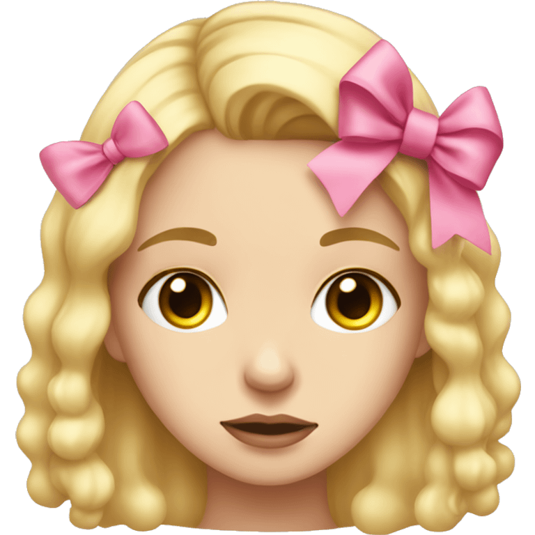 tearful blonde girl with pretty lashes and a pink bow on her head emoji