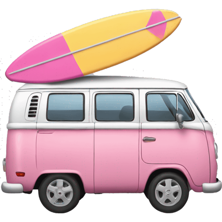 Pink van with a surf board on it emoji