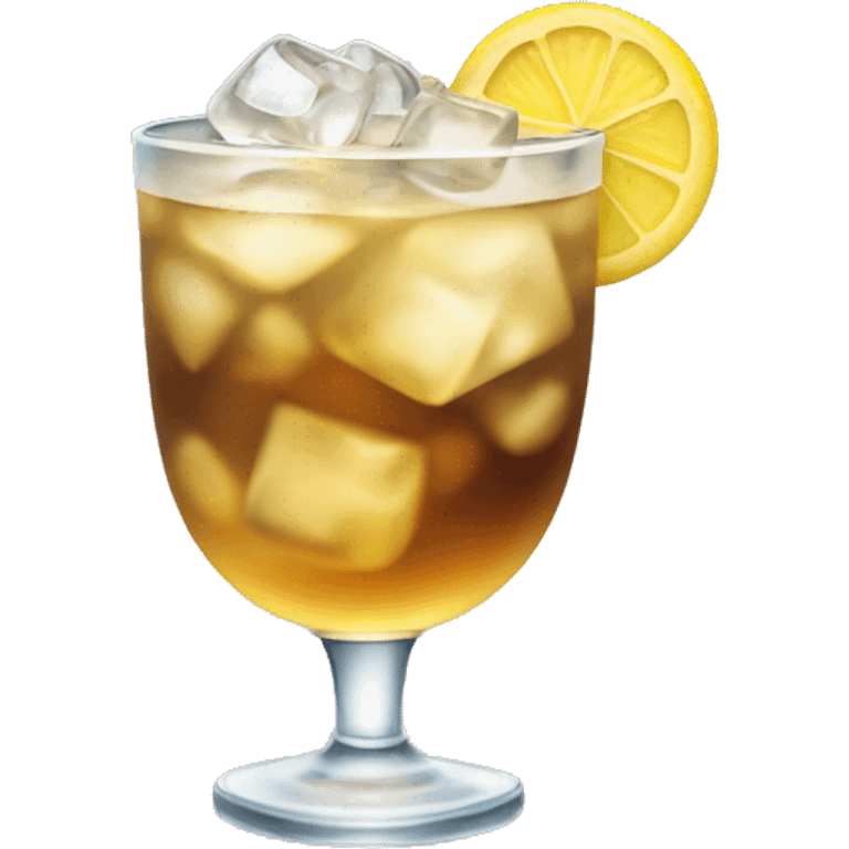 a longdrink cocktail with a brown color on the bottom and a light yellow color on the top, full ice  emoji