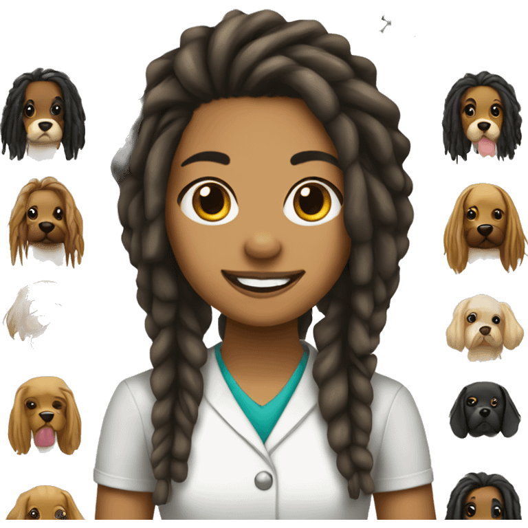 Tan skin girl with dreadlocks that is a dog groomer emoji