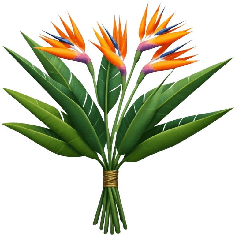 big bouquet Strelitzia Reginae, luxuriant, stem, leaf emoji