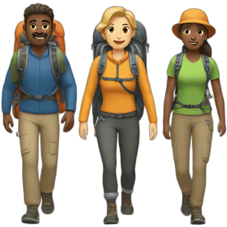 Three people hiking emoji