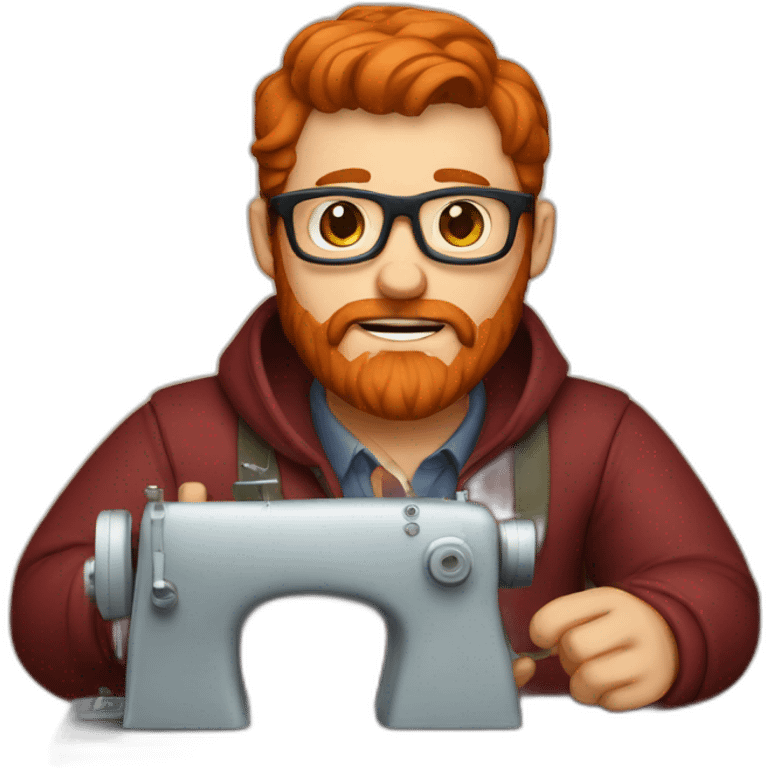 Red smooth haired man with beard and glasses sewing a saddle bag emoji