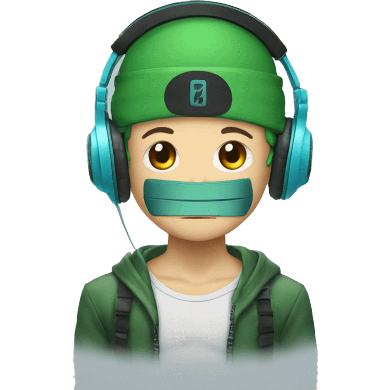 Zoro with light blue headphones in Front of Disk Jokey emoji