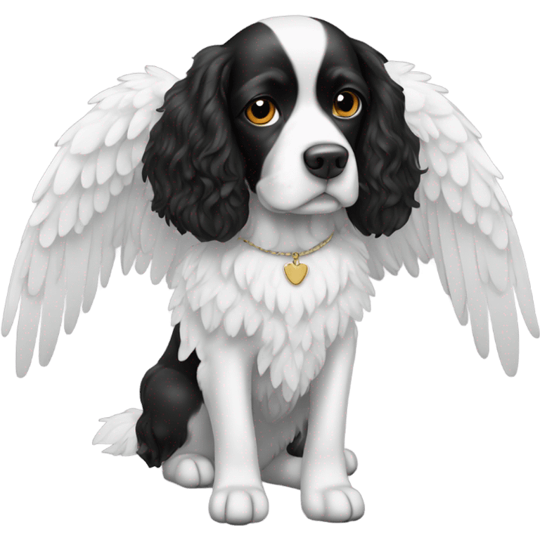 black and white spaniel with angel wings emoji