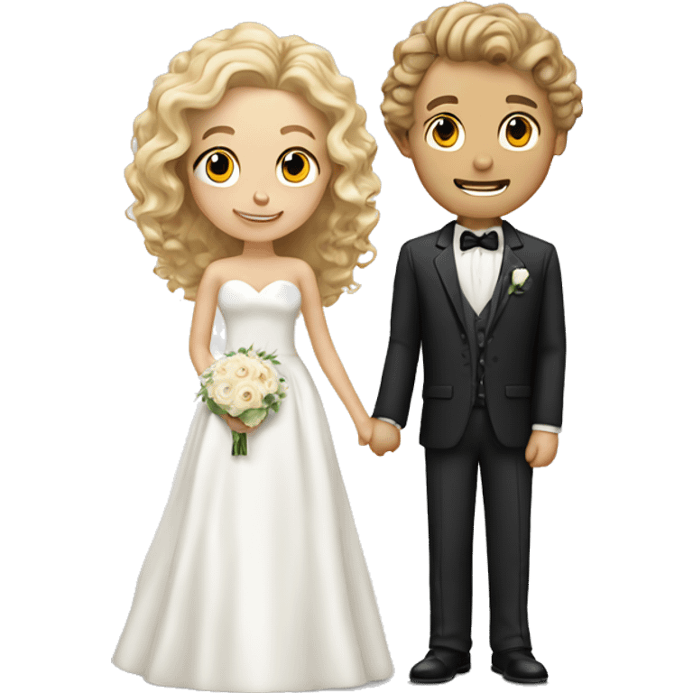 Couple blonde bride with curly hair and white groom with brown hair emoji