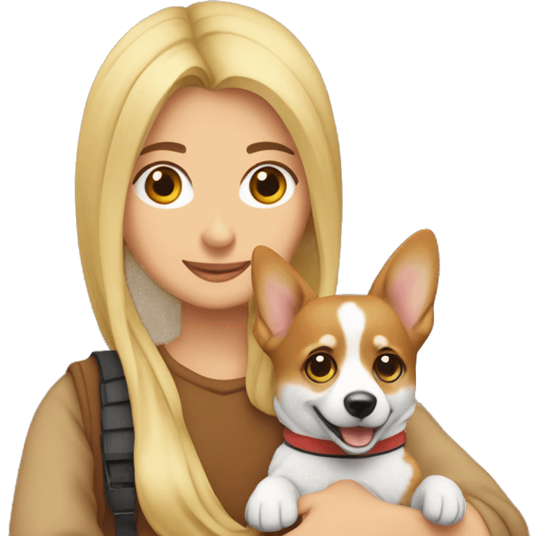 blonde girl with arab guy holding a corgi in their arms 😅🤓 emoji