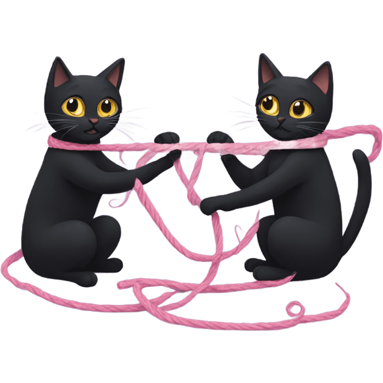 Two black cats playing with yarn emoji