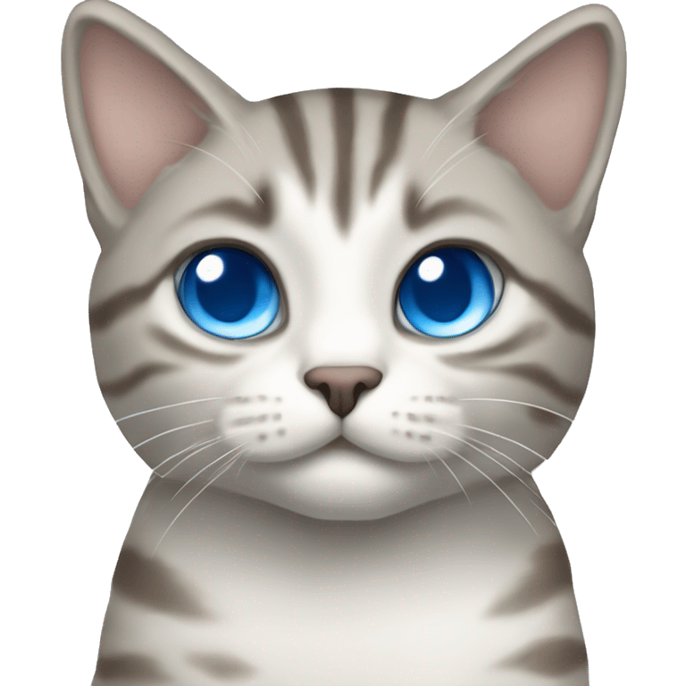 White, grey, and beige tabby cat with blue eyes emoji