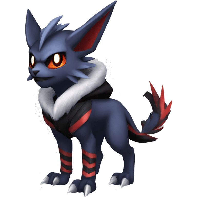 Cool Dark Edgy Absol-Noivern-Quilava-Litten-Pokémon with edgy stripes hoodie spiked collar punk Full Body emoji