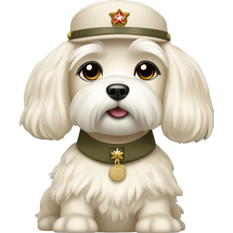 Cream color Maltese wearing a military uniform  emoji