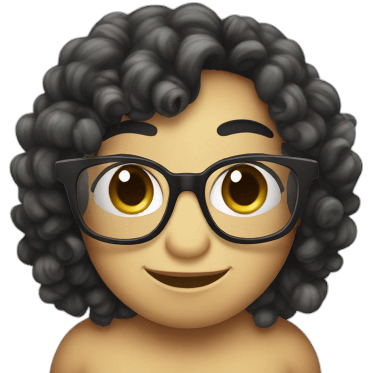 Cute Turtle with glasses and long black curly hair emoji