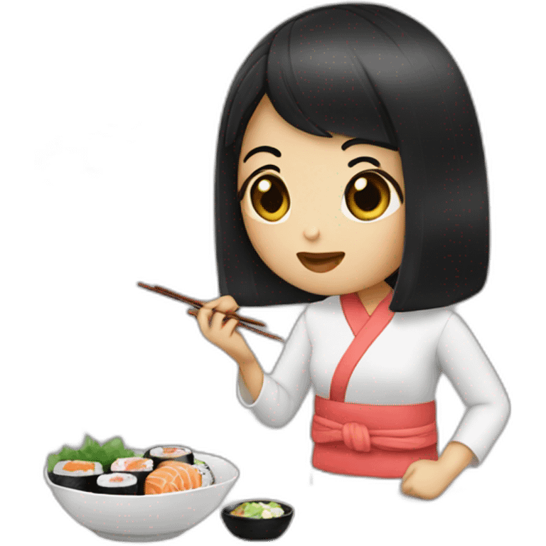 Girl black hair eating sushi emoji