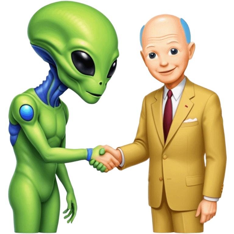 alien shakes hands with president Entsenhower

 emoji