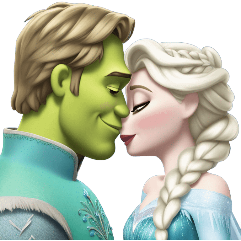 Frozen Elsa giving a small quick kiss in lips to Shrek  emoji