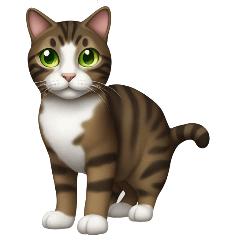 Realistic dark brown tabby cat with white chin, white chest, and green eyes emoji