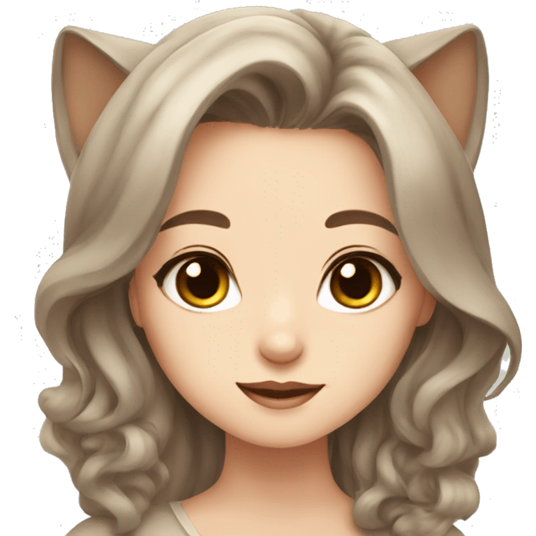 girl with brown eyes brown long hair cute beautiful with Persian cat Siamese color emoji