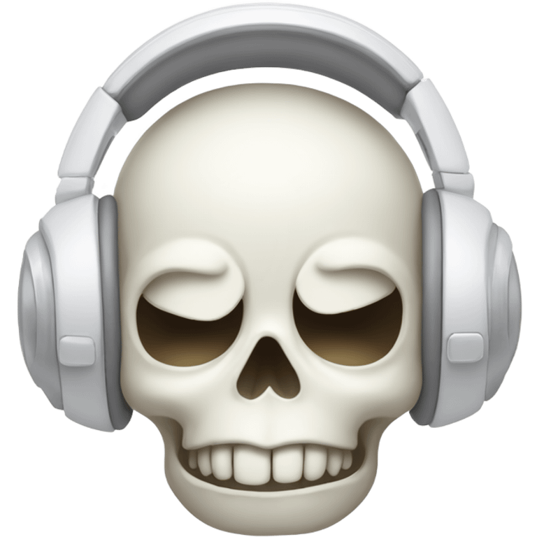 White skull with white headphones on crying of laughter emoji