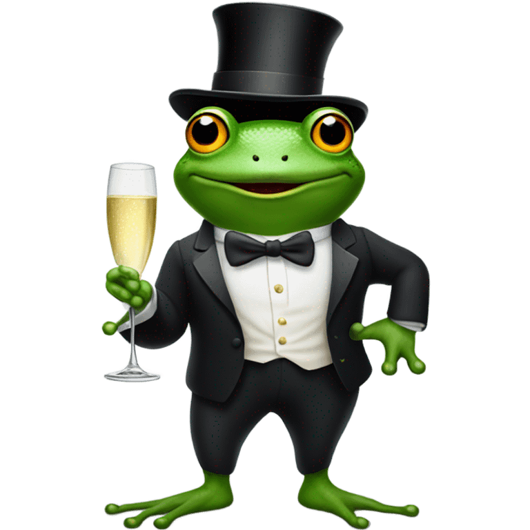 Frog in tuxedo wearing a birthday hat and drinking champagne  emoji