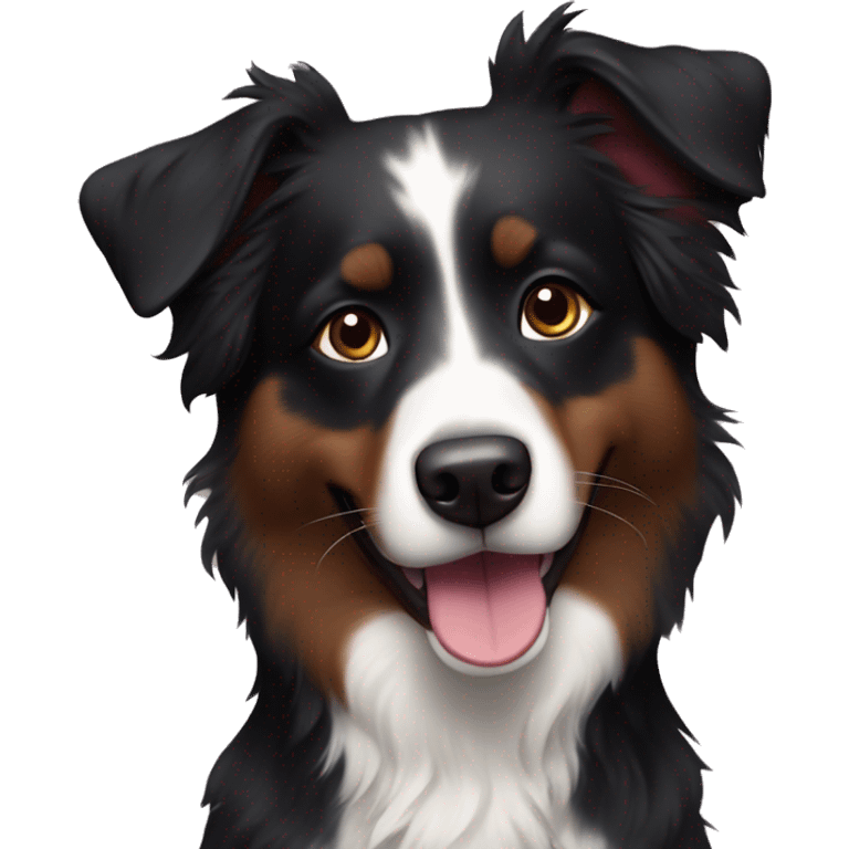 Small black australian shepherd dog with huge maroon heart emoji