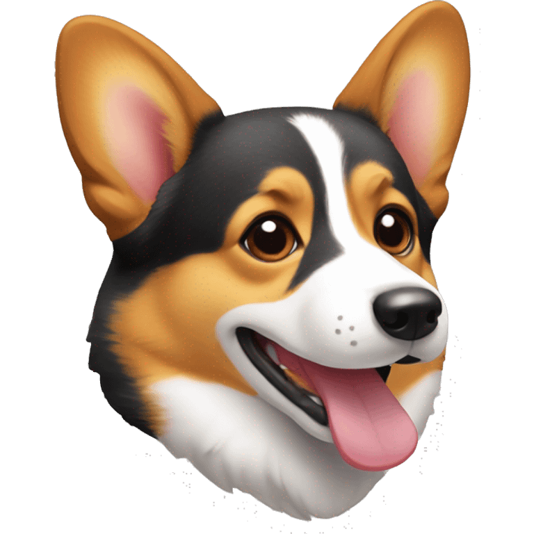 a tricolor corgi. who sticks out his tongue emoji