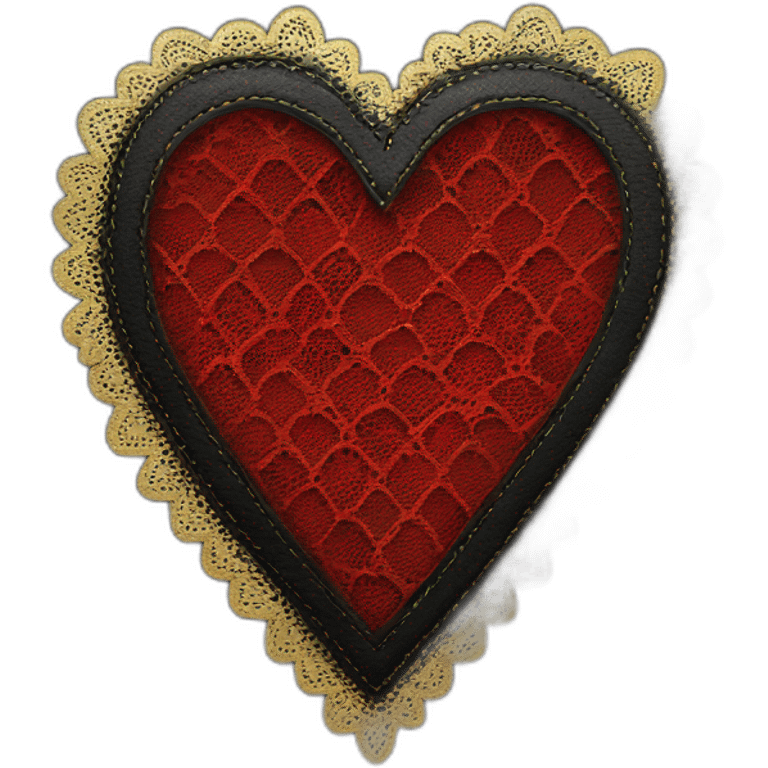 red lace on black leather heart with gold border emoji