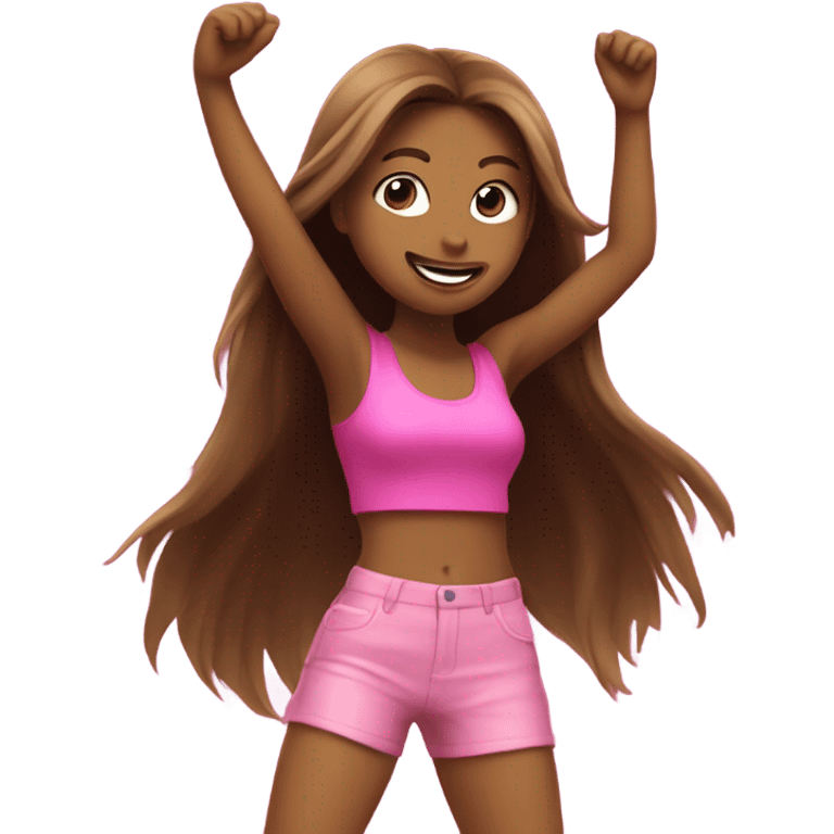 a girl with brown long hair dancing at a rave in a pink outfit emoji