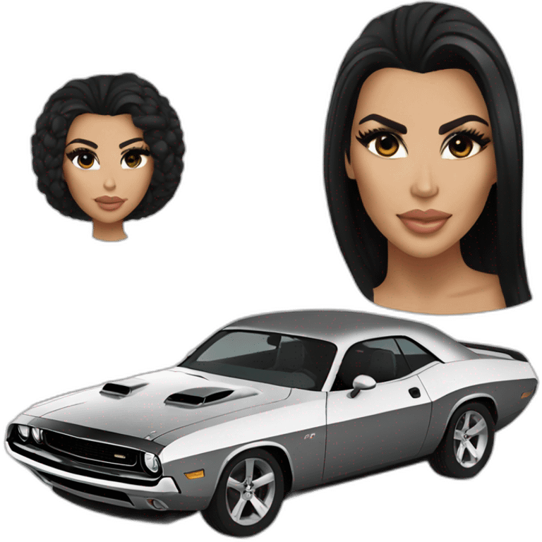 Kim kardashian driving a Dodge challenger emoji