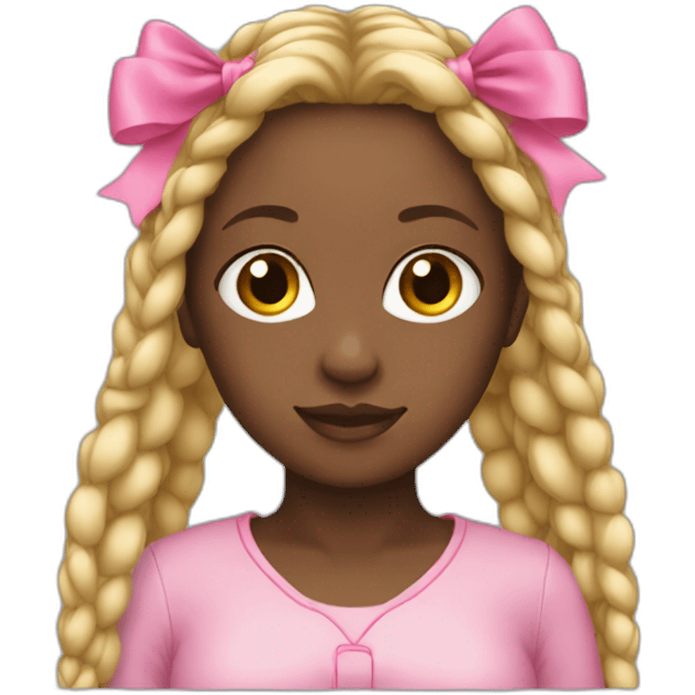 black girl with pink bow in her long blonde braids emoji emoji