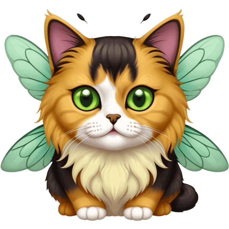 Calico dark Persian Cat with Bee wings green eyes emoji