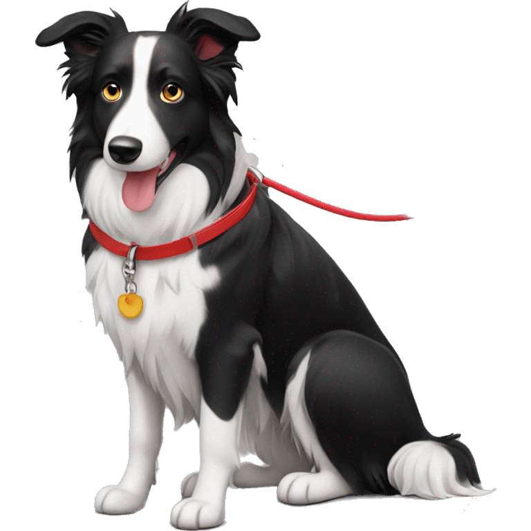 Border collie with red leash emoji