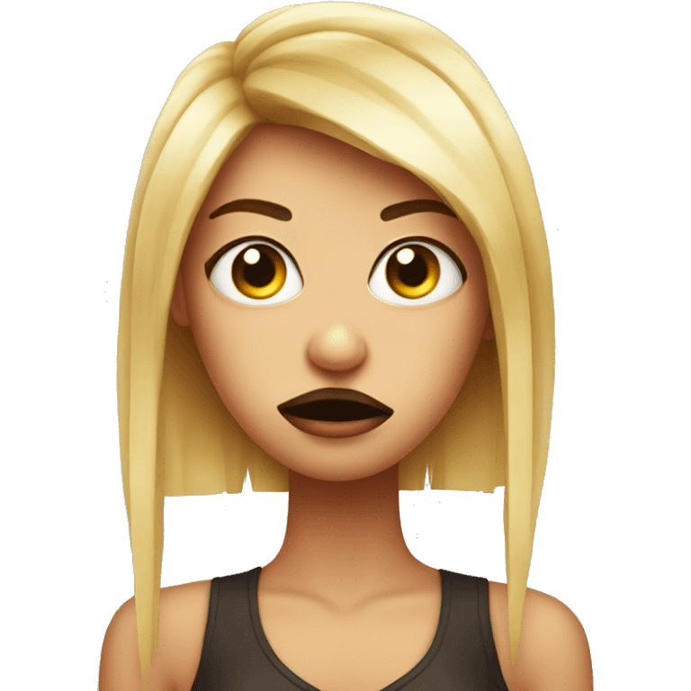 Emoji with huge nails lashes and big lips looking disgusted emoji