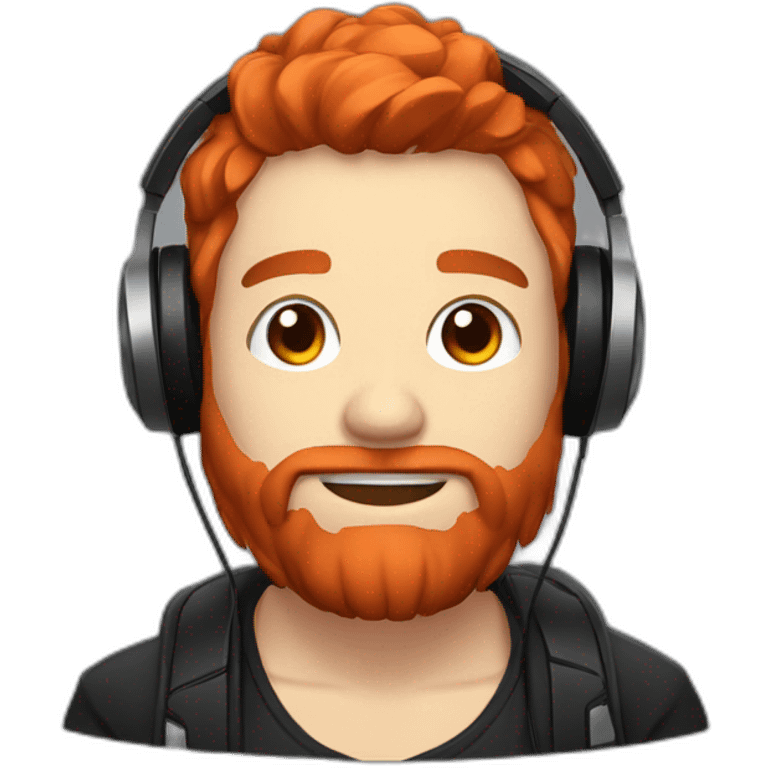 A stocky streamer with headphones, a red beard and black hair emoji