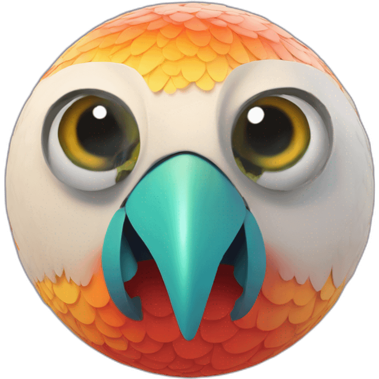 3d sphere with a cartoon Parrot skin texture with big childish eyes talking emoji