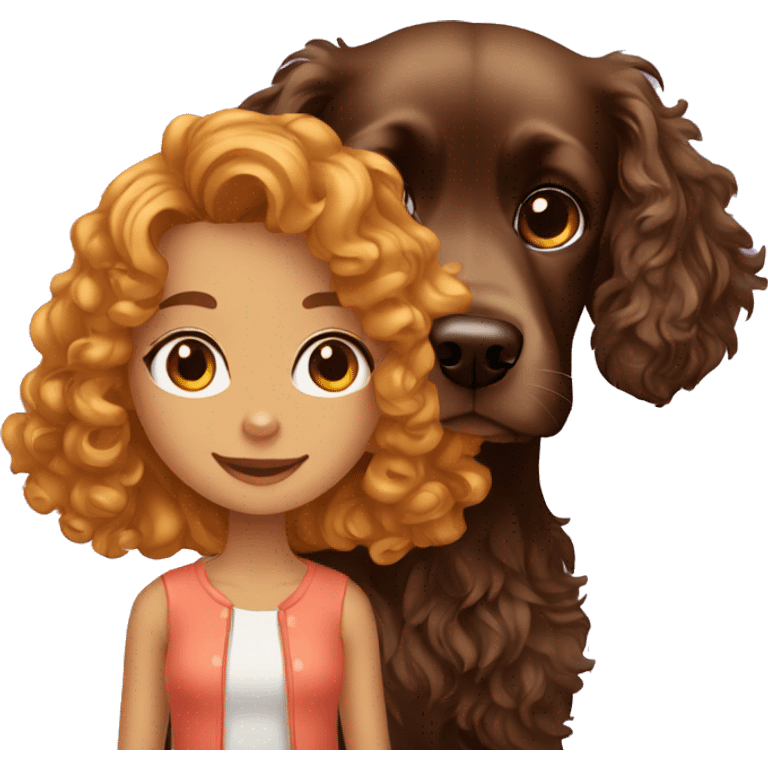 girl with curly hair and cocker spaniel dog emoji