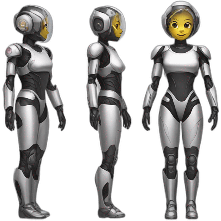 Create an full body emoji of a futuristic half-human and half-robot pin-up emoji