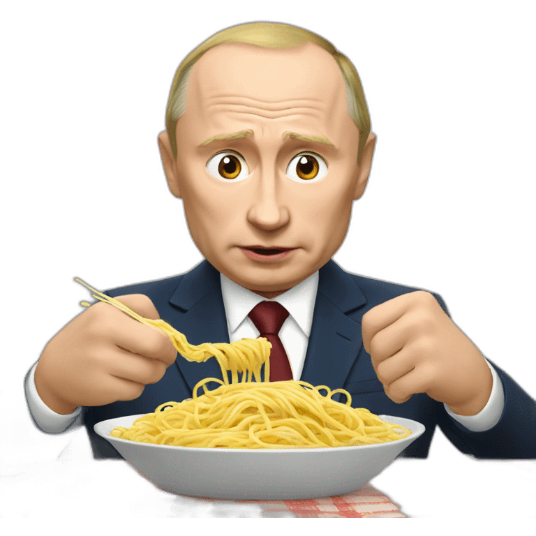 Putin eating spaghetti with hands emoji