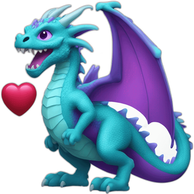 purple cyan dragon holding a heart emoji