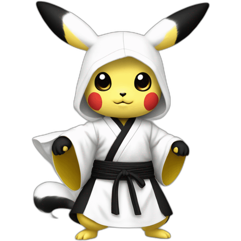 pikachu taiji quan, white and black hanfu, full body emoji