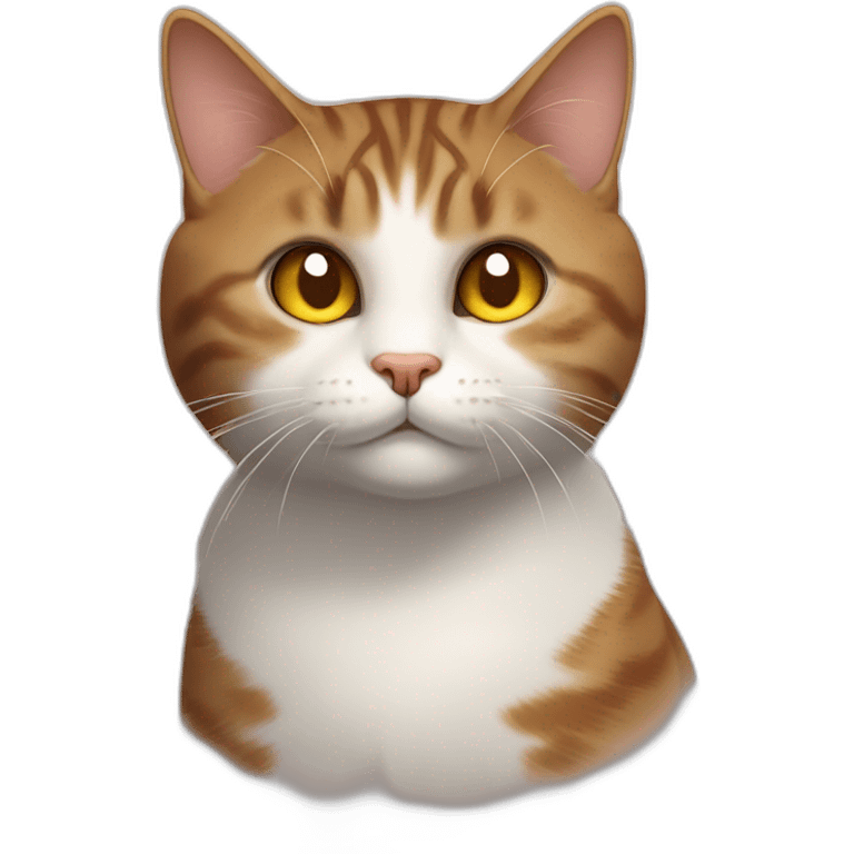 american short hair cat- tabby- a little bit fat- brown yellow eyes- the distances between eyes is a little bit far- dark orange hair- fluffy- looks cute - looks middle aged emoji