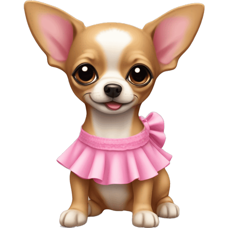 black & tan chihuahua puppy wearing a pink dress emoji