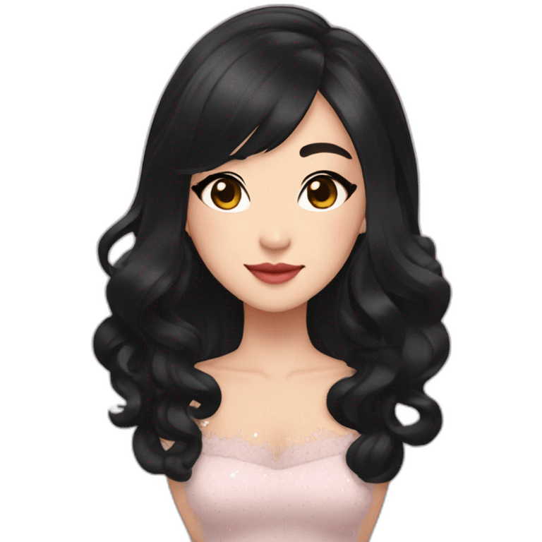 pretty woman in mid length black hair , chinita eyes, with dimples on both cheeks, with kpop dress emoji