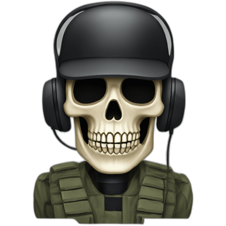 Military Skeleton mask with a long black mask underneath it and headset with a microphone emoji