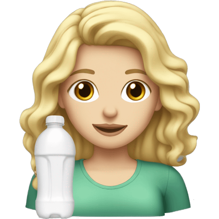 white girl drinking bottle with wavy blonde hair  emoji