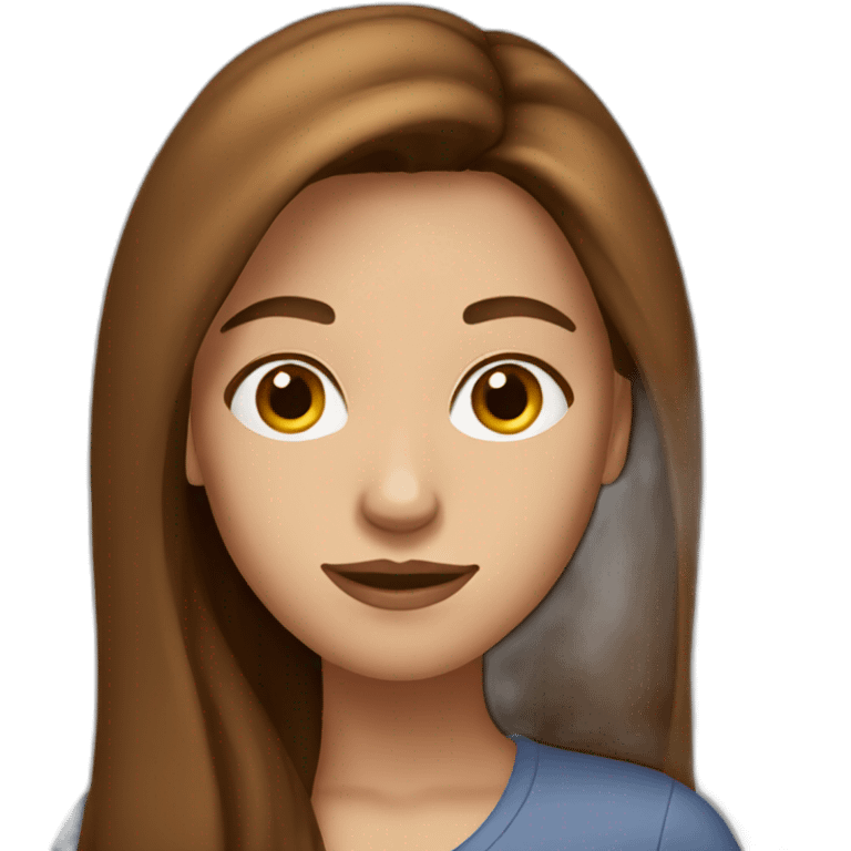 woman with long brown hair and a skinny face emoji