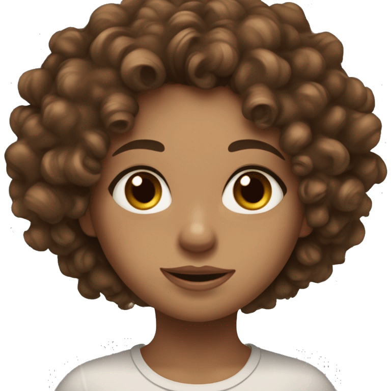 Tarnish girl with brown curly hair and hazel eyes,￼ a few freckles emoji