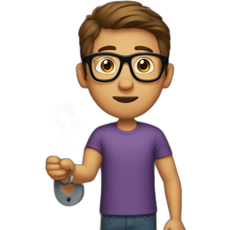 brown-short-haired man wearing glasses, struggling to fit a key into a door-lock emoji