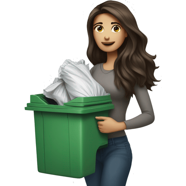 Beautiful brunette long haired woman taking out the trash emoji